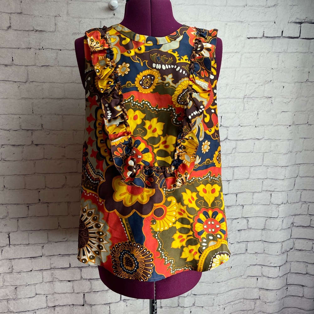 J crew size 4 silk sleeveless blouse warm color print